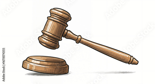 Law and Order Symbol – Wooden Gavel Illustration, symbol of justice on white background, generative ai