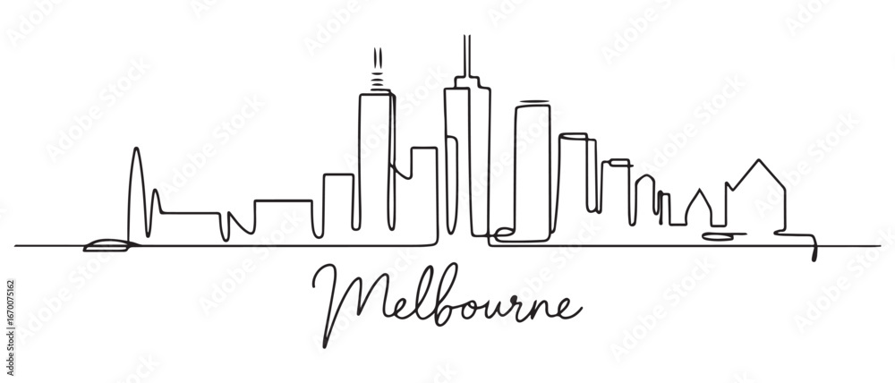 Naklejka premium Melbourne skyline with one line drawing, and minimalist. with white background