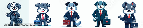 Business Dog Vector Collection – Cute Cartoon Puppy Entrepreneurs in Suit & Tie
