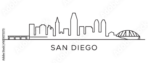 San Diego City Skyline Line Art Minimalist. with white background