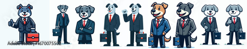 Business Dog Vector Set – Cute Cartoon Puppy in Suit with Briefcase Illustration