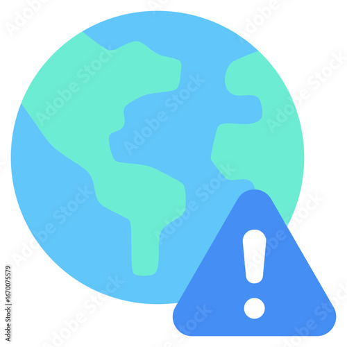 World Risk Flat Green Blue Icon Design Vector - globe with an alert triangle representing international risk, global danger, or crisis