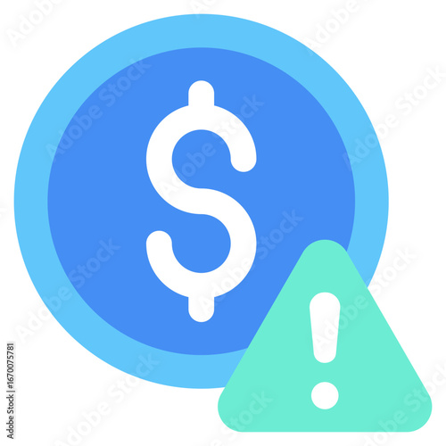 Monetary Concern Flat Green Blue Icon Design Vector - dollar symbol with a warning sign, representing financial risk and warning