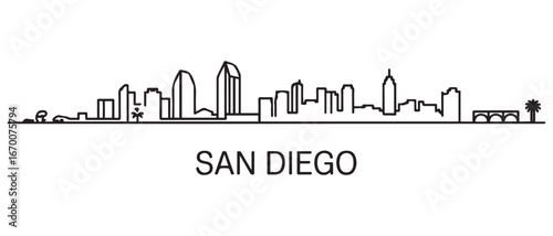 San Diego City Skyline Line Art Minimalist. with white background