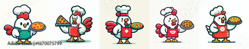 Cute Chicken Chef Vector Collection – Pizza Cooking Character