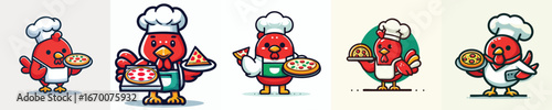 Pizza Chicken Chef Vector Illustration – Cute Rooster in Apron