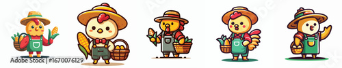 Farm Animal Vector – Cute Chicken Farmer with Corn