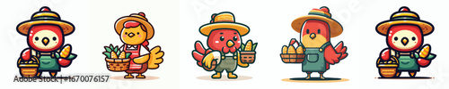 Chicken Farmer Vector Illustration – Cute Hen with Hat and Basket