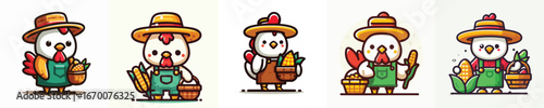 Farmer Chicken Vector Pack – Cute Cartoon Chicken with Harvest
