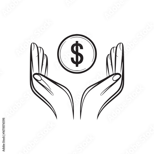 Illustration of two hands reaching up towards a coin with a dollar sign in the center circle