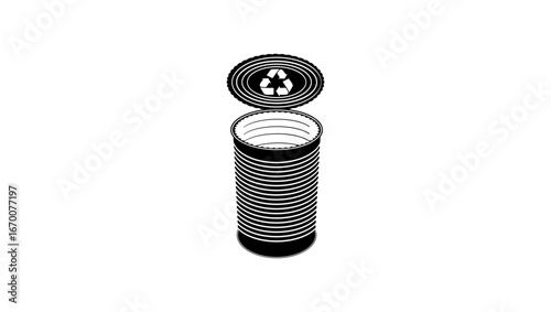 Cans and Tins Recycling Sign, black isolated silhouette