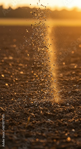 Seeds scattering on sunlit field