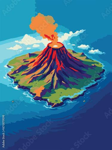 Active Volcano Eruption with Sunset Background