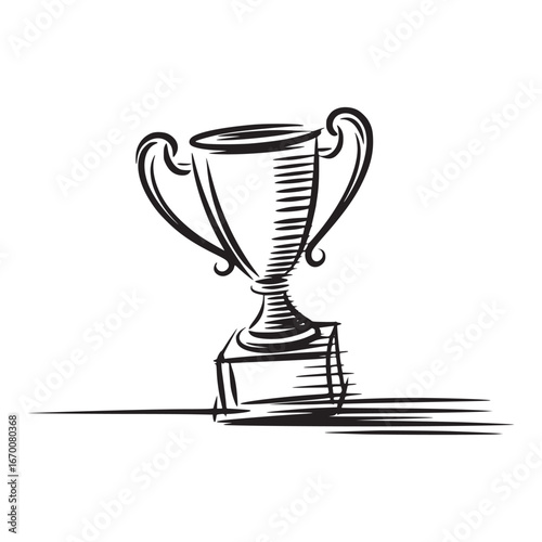 A sketch of a trophy with a base and handles in black and white on a white background design element