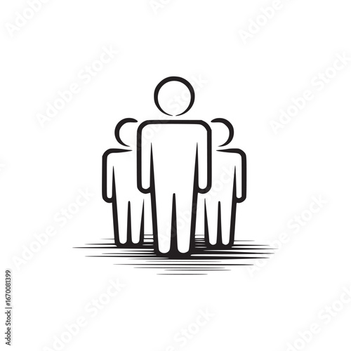 A simple black and white illustration of a group of people standing together on a white background