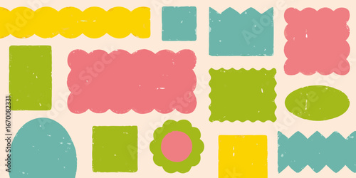 Assortment of Colorful Hand Drawn Shapes with Textured Edges pastel yellow
