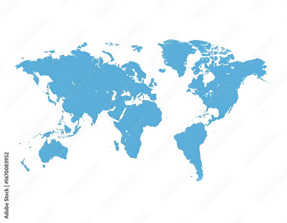 Fototapeta premium Simple world map, light blue on white