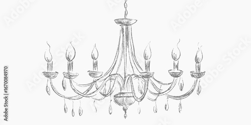 Elegant vintage chandelier. Grunge form with threshold blur, gravel pattern and ink grit. Dusty texture and subtle speckled grain on a vintage background.