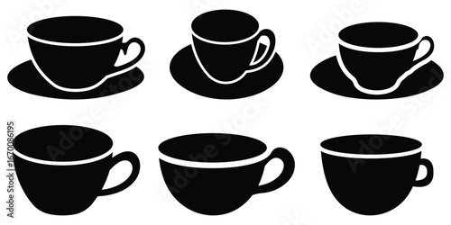 Black Coffee Cup Silhouettes with Steam – Elegant Vector Icons for Café and Beverage Branding
