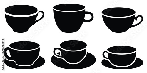 Black Coffee Cup Silhouettes with Steam – Elegant Vector Icons for Café and Beverage Branding