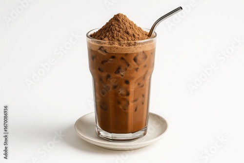 Singapore Milo Dinosaur in Tall Glass with Curved Straw