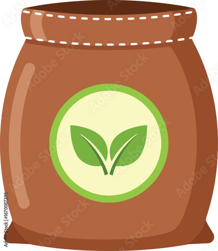 Healthy organic fertilizer bag with green leaves symbol vector