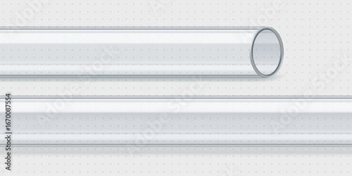 Glass realistic transparent tubes isolated on light background. Vector 3d illustration.