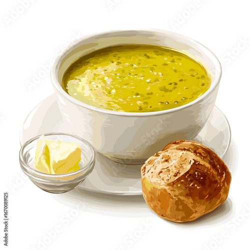 Split Pea Soup with Crusty Bread and Butter
