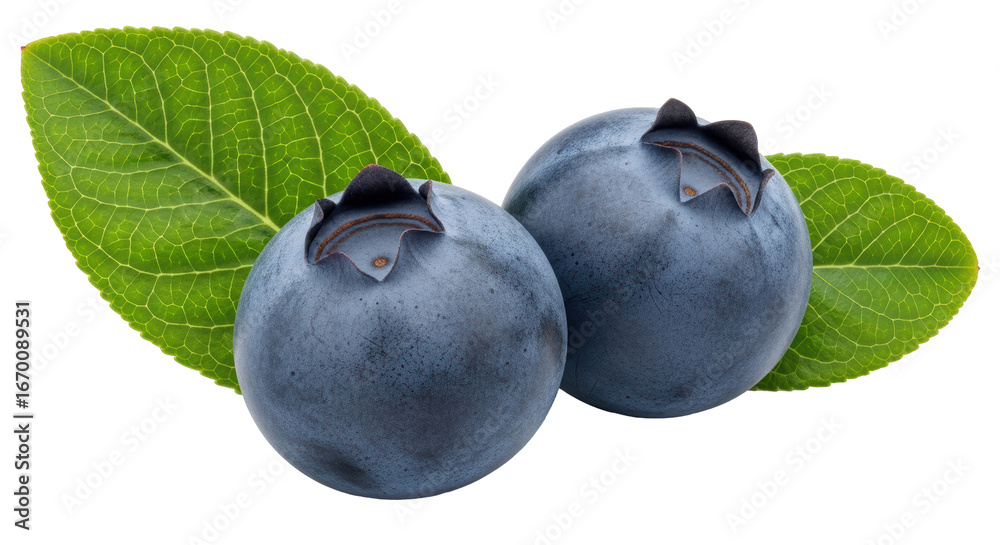 Obraz premium Isolated Two Blueberries with Leaves