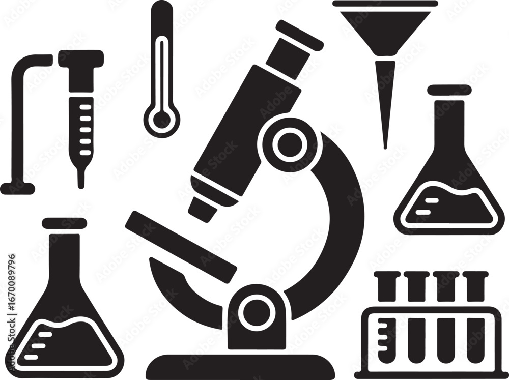 Obraz premium Laboratory Equipment Solid Icons Set