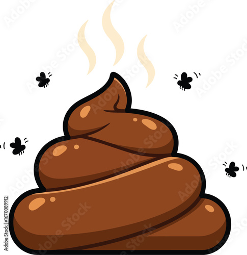 Cartoon pile of poop with flies and stink lines vector
