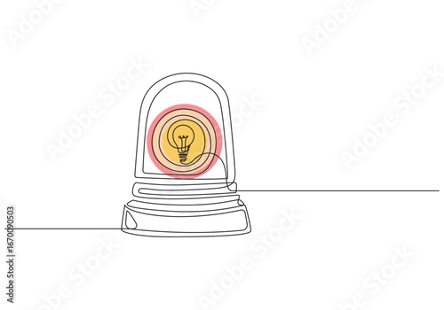 Continuous Line Art of an Emergency Light with a Lightbulb Inside, Emergency Siren Continuous Line Art, Minimalist Siren Illustration Continuous Line Art