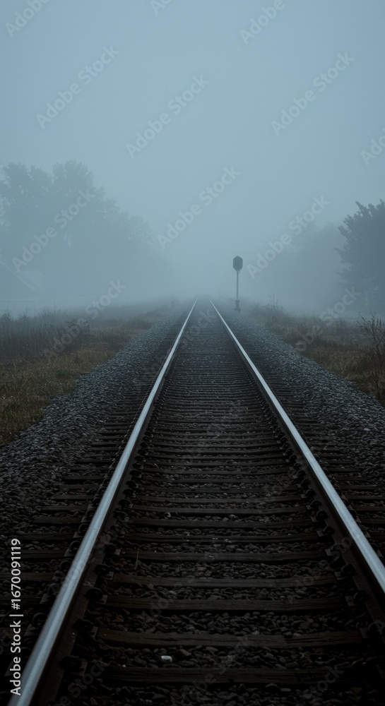 Fototapeta premium Misty railroad tracks stretching into a hazy distance