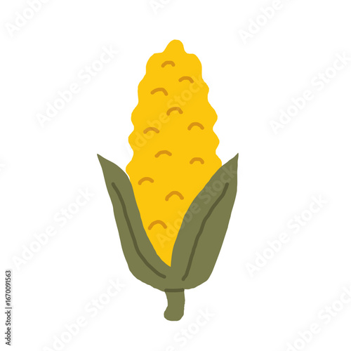 yellow corn cob with green leaves; fresh maize, perfect for harvest, autumn, Thanksgiving, agriculture, organic food design, farm products, packaging, and seasonal decoration- vector illustration