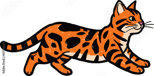 Bengal Cat Stalking an Unseen Prey
