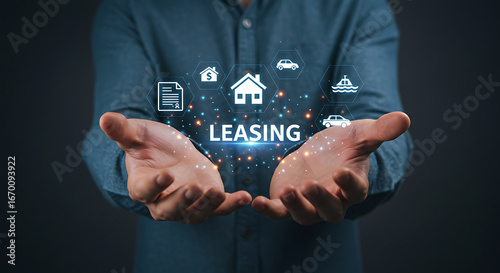 Person holding leasing icons and text contract house