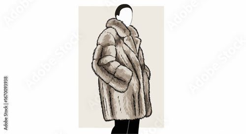 Stylish model wearing a fur coat in a minimalist illustration  