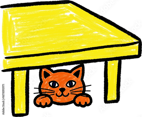 Cat Hiding Underneath a Wobbly Crayon Table
