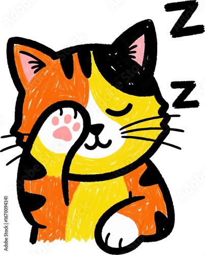 Cat Sleeping with a Paw Covering its Face