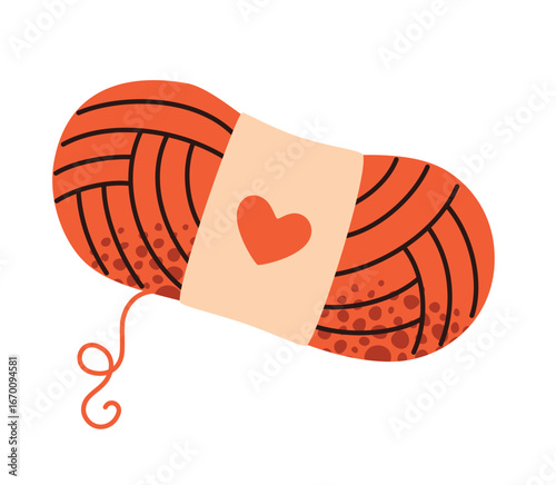 Skein of red yarn in children's style. Flat vector illustration.