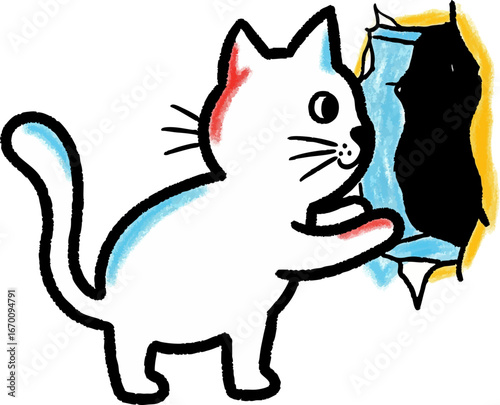 Curious Cat Peering into a Hole in the Wall