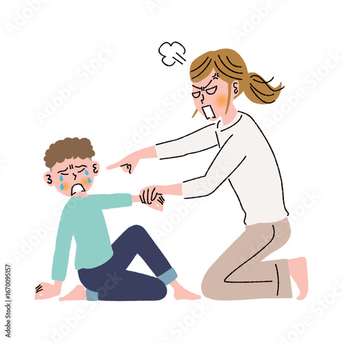 母親が子供を叱る