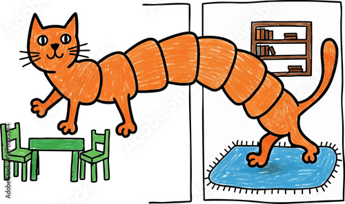 Incredibly Long Cat Spanning Two Rooms