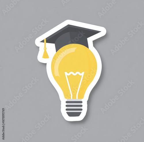 Creative Light Bulb with Graduation Cap Icon, Symbol of Education & Wisdom for Learning, Training, Cultural Design