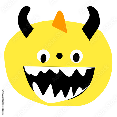 Happy halloween party invitation card with cute monster pumpkin. Holidays cartoon character. 