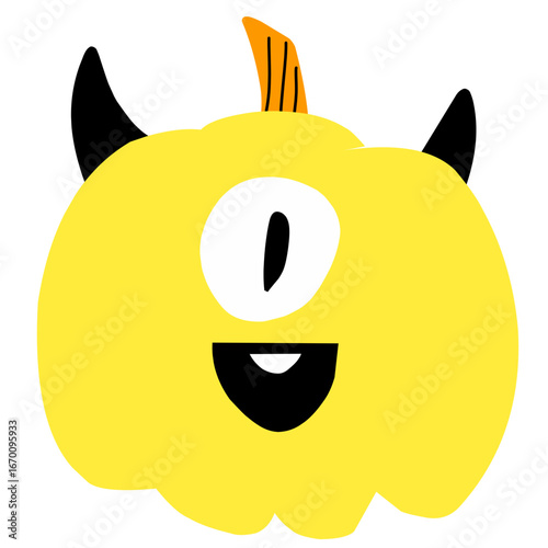 Happy halloween party invitation card with cute monster pumpkin. Holidays cartoon character. 