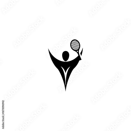 Silhouette of Tennis Player Serving Ball – Minimal Sports, Athletics, Fitness, and Recreation Vector Illustration