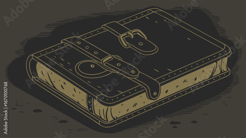 Vintage Book with Leather Straps Antique Journal Closed Book Illustration Old Book Graphic Design Leather-Bound Book Aged Book Retro Book Aged Paper Texture Buckle Closure Book with Clasp Grunge Styl.