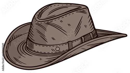 Vintage Brown Cowboy Hat Illustration Western Headwear Design Element Fashion Accessory Graphic Retro Style Hat Hand-Drawn Hat Vector Headgear Brown Hat Clipart Cowboy Hat Graphic Western Apparel Des.