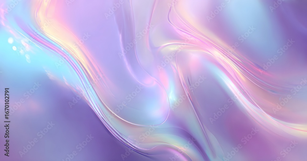 Obraz premium A soft, pastel purple and blue gradient background with swirling shapes that give the impression of flowing liquid metal or iridescent holographic textures.